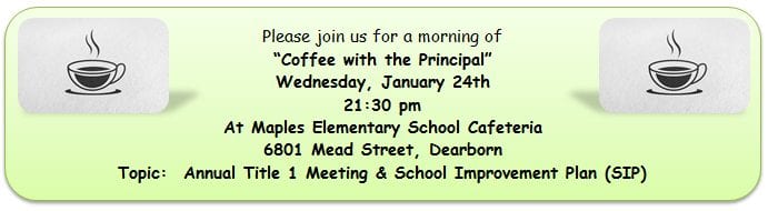 Coffee with Stout Principal at Maples: WEdnesday, Jan. 24, 2018