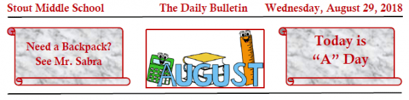 Wednesday, Aug. 29, 2018 Stout Daily Bulletin