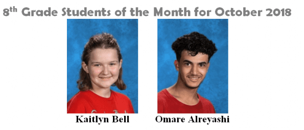 8th Grade Students of the Month for October 2018