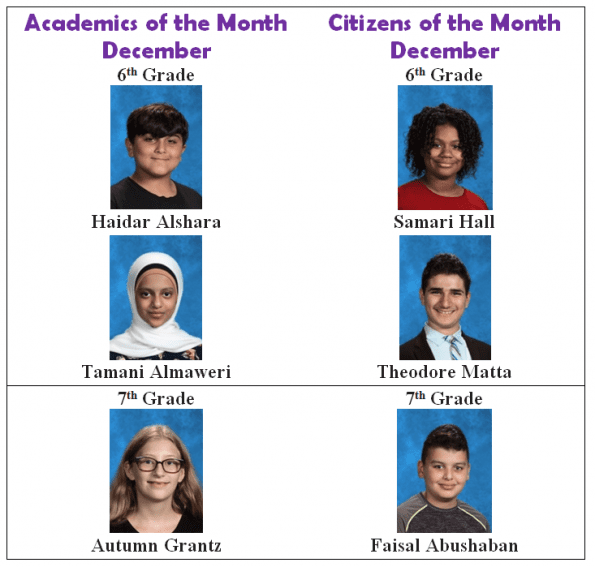 Academics and Citizens of the Month for December