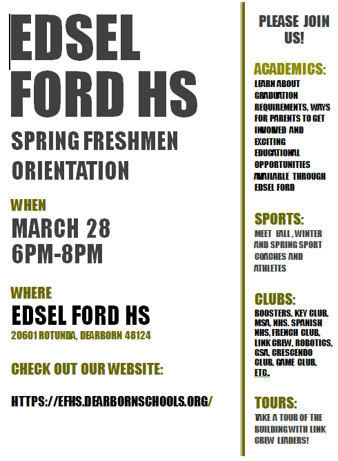 EFHS Spring Orientation: March 28