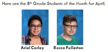 April’s 8th Grade Students of the Month
