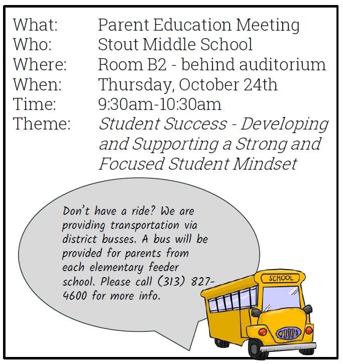 1st monthly Parent Education Meeting: Thursday, Oct. 24