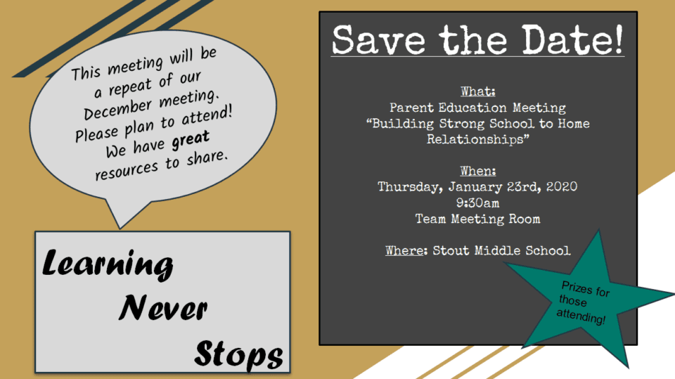 Parent Education Meeting: Thursday, Jan. 23, 2020