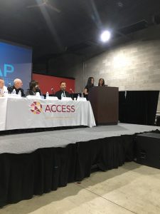 Danene Charles at the Access Drug Prevention panel sitting at a table with others. 