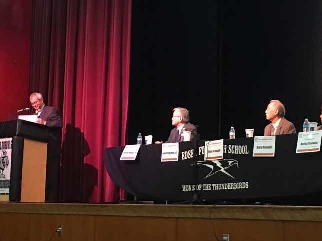 The panel of speakers on stage during the Korematsu Celebration