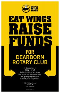 Buffalo Wild Wings Flyer for June 18 to support the Dearborn Rotary Club