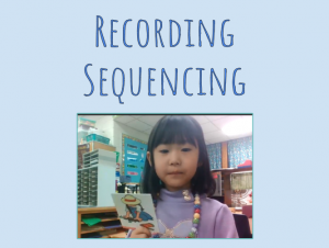 A kindergartener records herself sequencing a story.