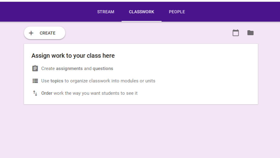 screenshot of classwork page