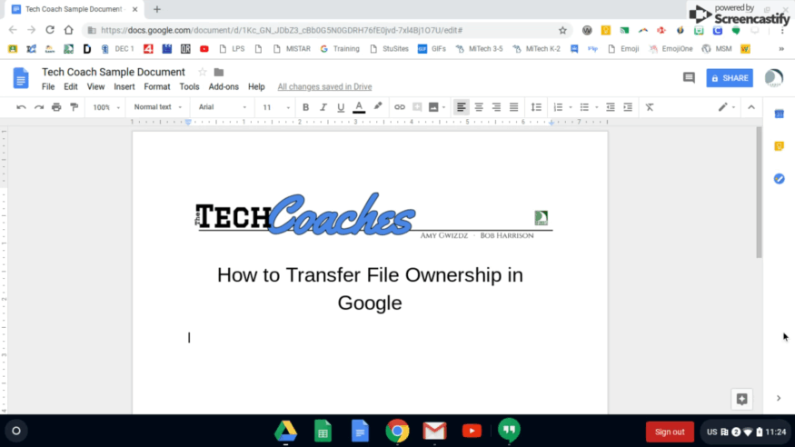 gif showing how to change ownership in a google doc