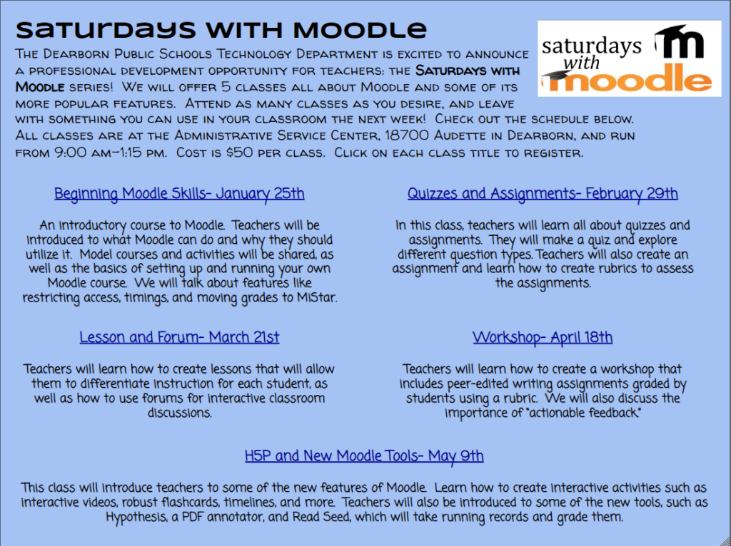 Flyer for Saturdays with Moodle
