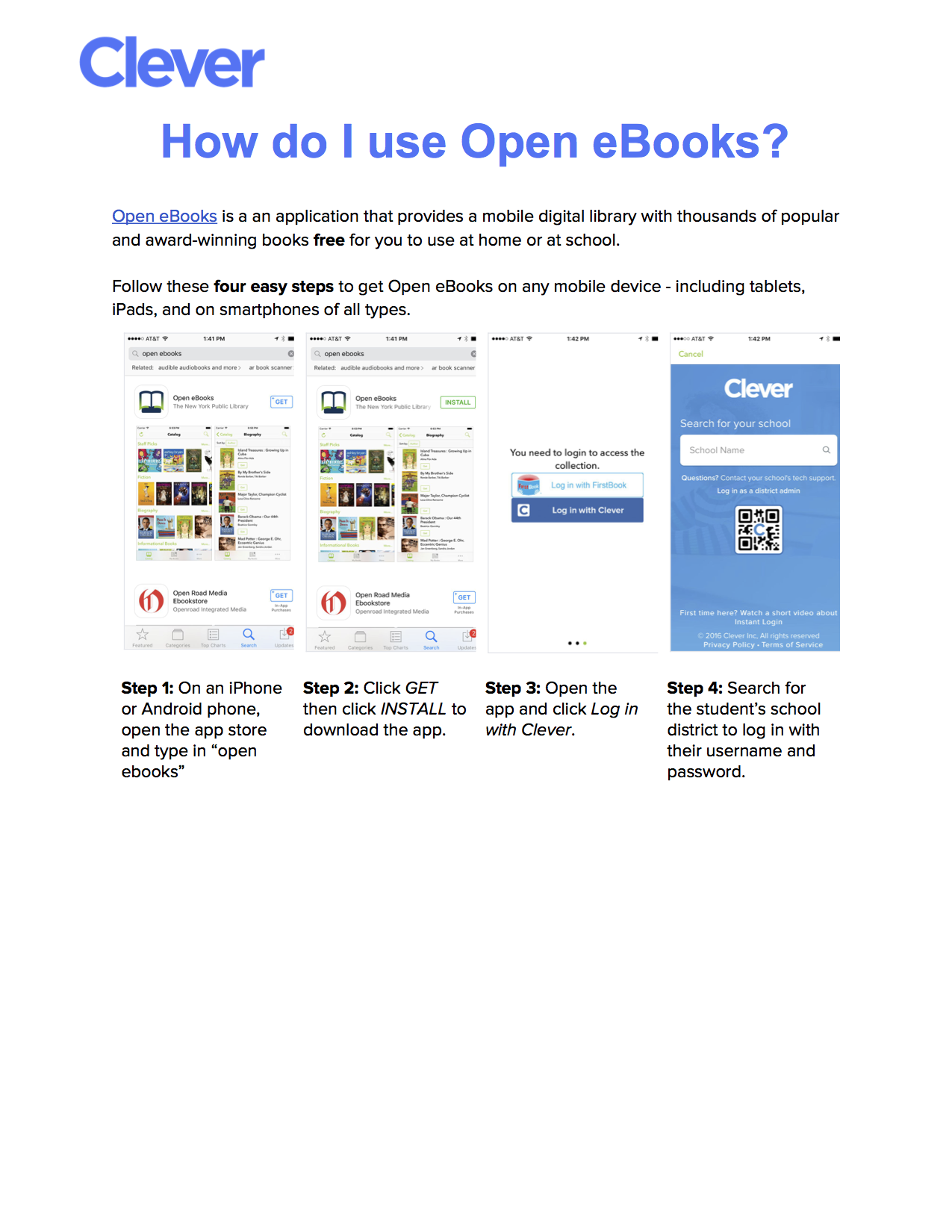 Directions on using Open eBooks through Clever.