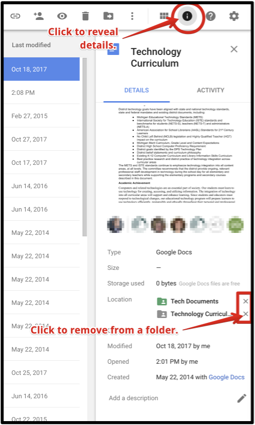 Screen shot illustrating steps to remove a document from a folder.