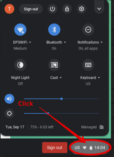 Screen shot showing location of time panel to click.