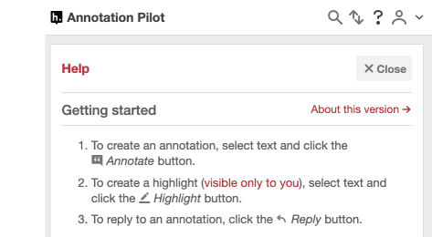 Annotation panel with "getting started" directions.