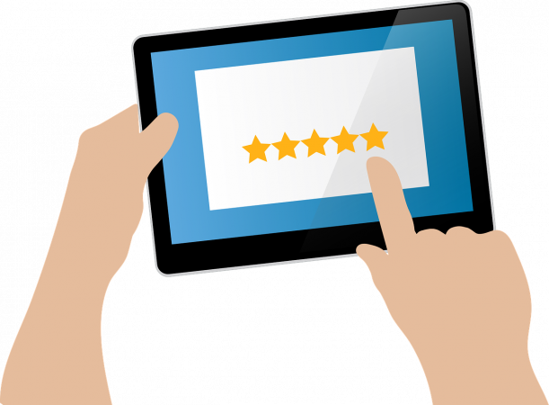 Clip art of someone giving five stars on a tablet