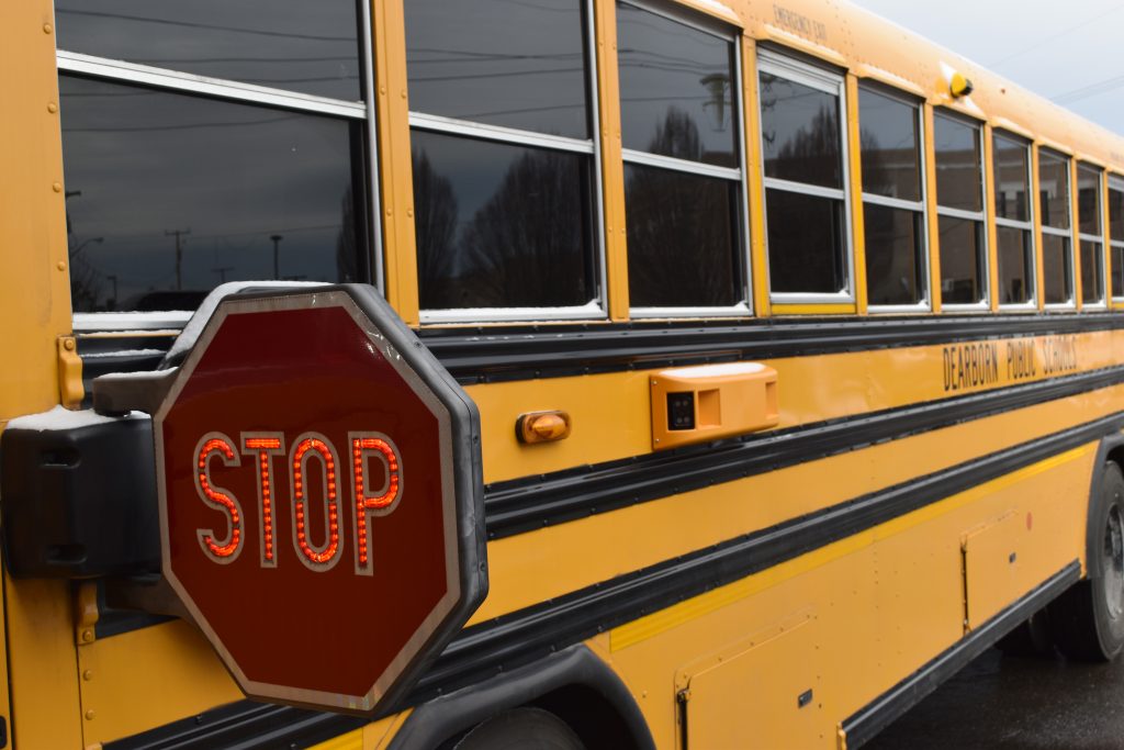 School bus with cameras along the side