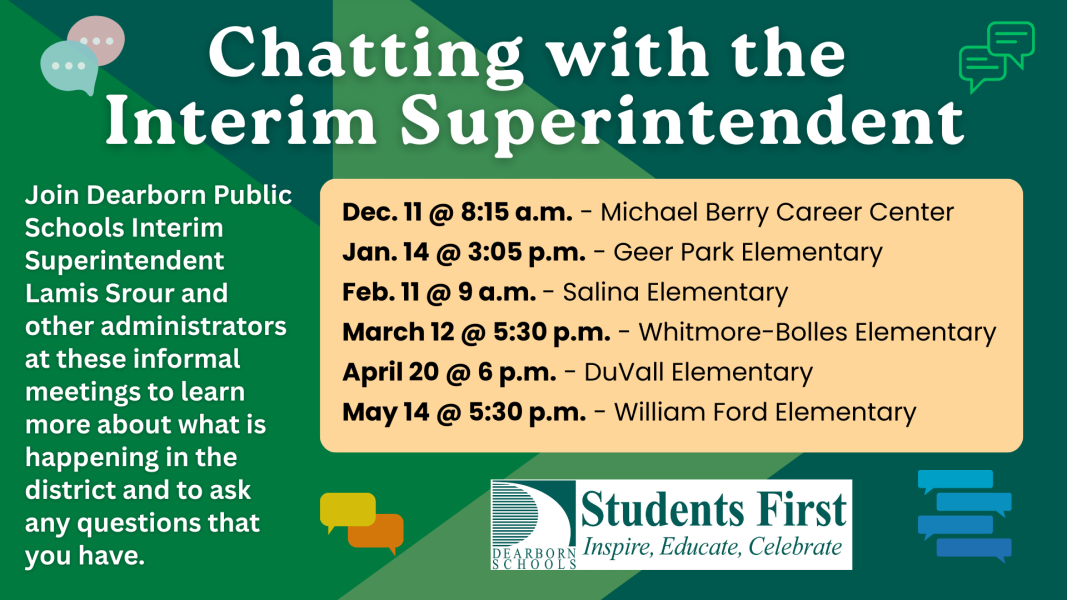 Flyer promoting the 2025-26 Chatting with the Superintendent events
