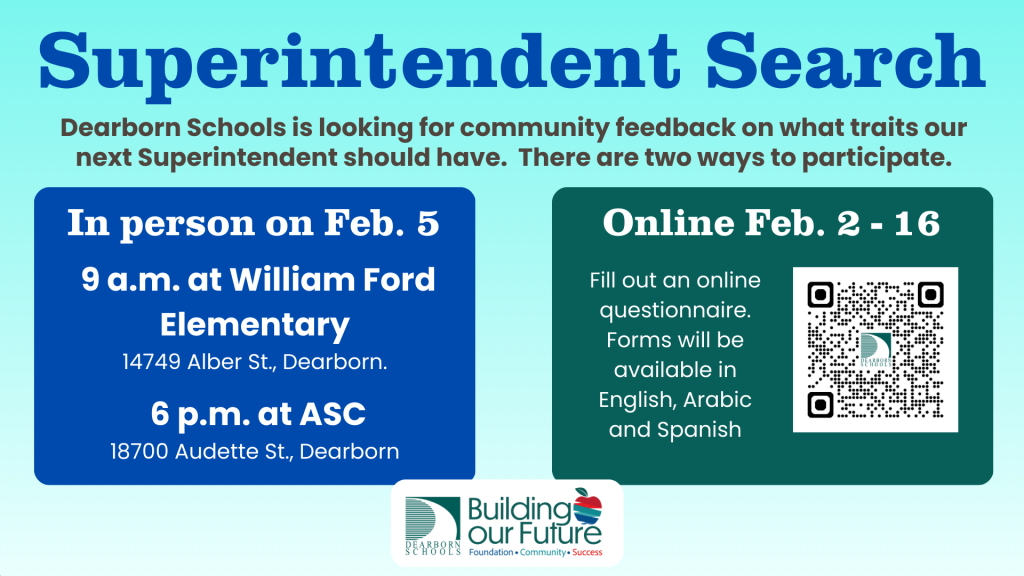 Graphic with details about the superintendent search